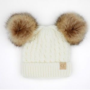 NEW C.C Toddler Girls Kids Knitted Warm Winter Beanie Hat W/Knit Double ❄️